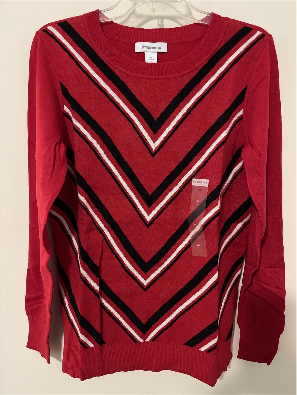 Liz Claiborne Womens Medium Red Striped Pullover Casual Sweater NWT! A7016